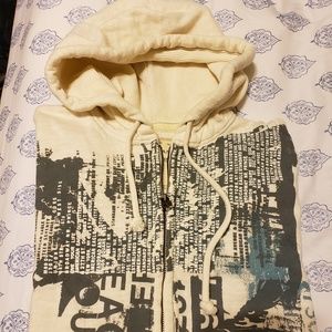 Vintage American Eagle Mens L Graphic Fleece Zip-Up Hoodie